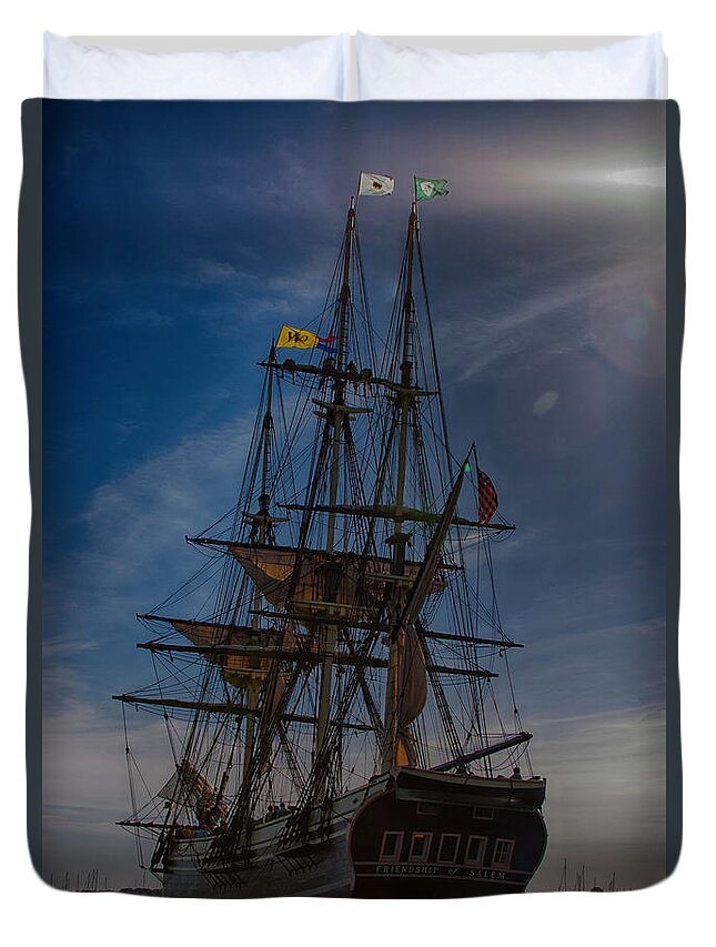Salem Duvet Cover featuring the photograph Furling the sails by Jeff Folger