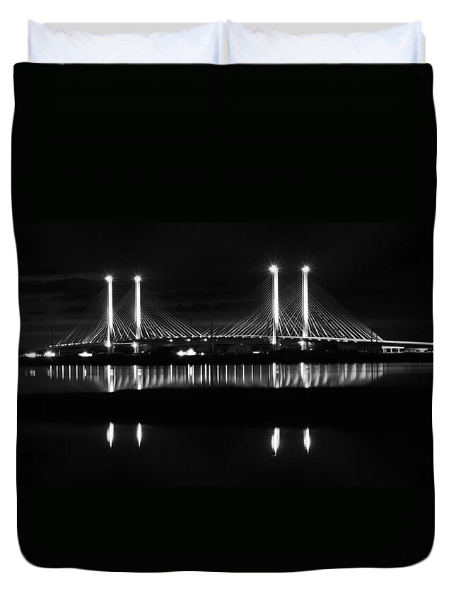 Beach Bum Pics Duvet Cover featuring the photograph Reflecting Bridge by Billy Beck