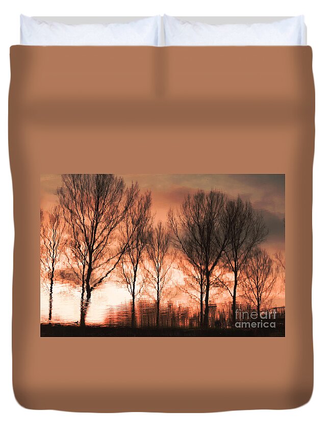 Landscape Duvet Cover featuring the photograph Reflection in red by Adriana Zoon