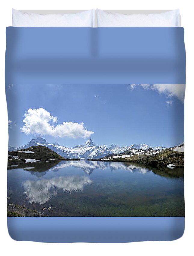 Eiger Duvet Cover featuring the photograph Reflection of Jungfrau in the Swiss Alps by Brian Kamprath