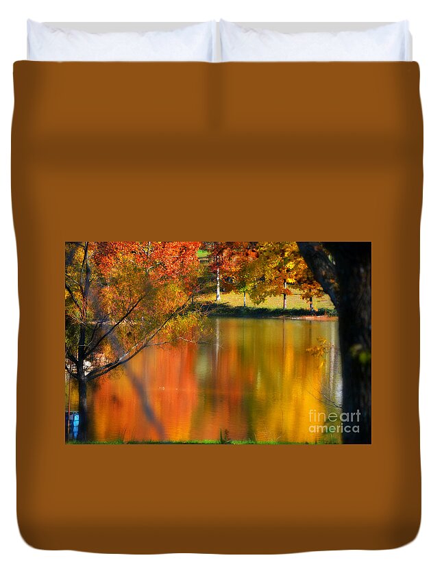 Autumn Duvet Cover featuring the photograph Reflection of My Thoughts Autumn Reflections by Peggy Franz