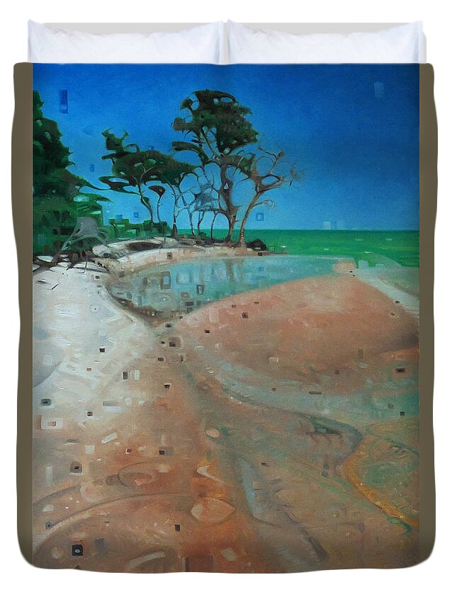 Beach Duvet Cover featuring the painting Reflections in the Sand by T S Carson
