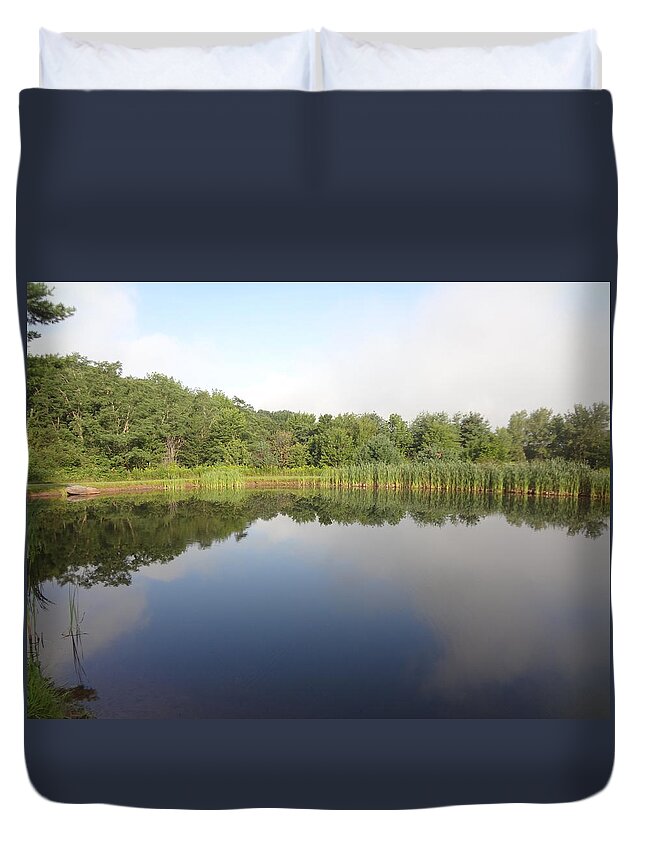 Reflection Duvet Cover featuring the photograph Reflections of a still pond by Michael Porchik