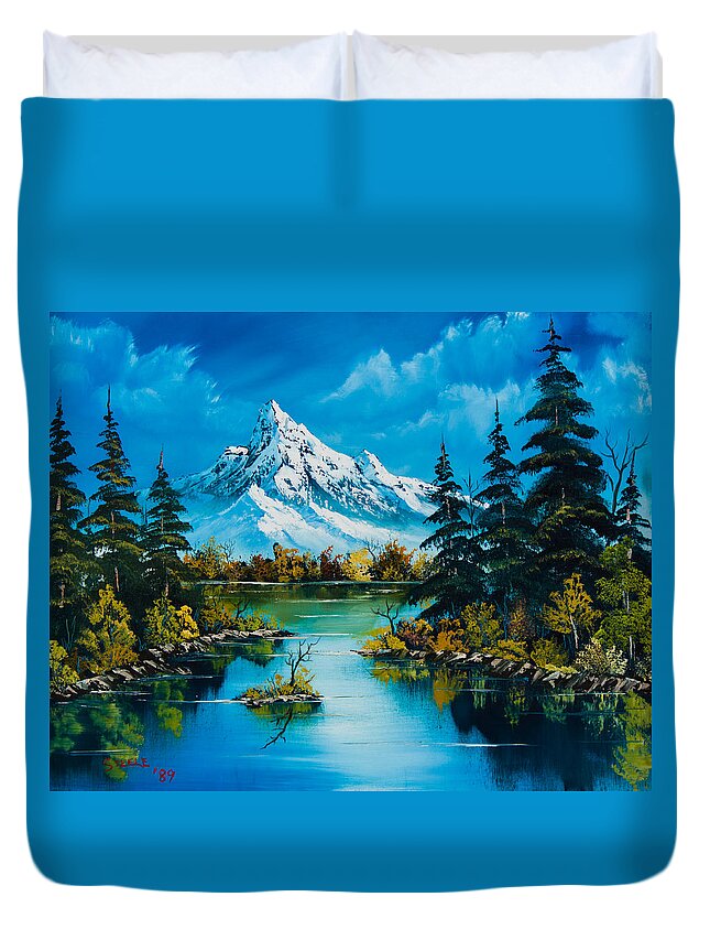 Landscape Duvet Cover featuring the painting Reflections of Fall by Chris Steele