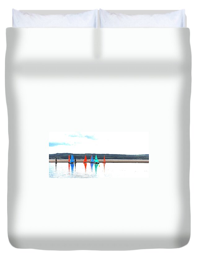 Nautical Duvet Cover featuring the photograph Reflective sailing by Spikey Mouse Photography