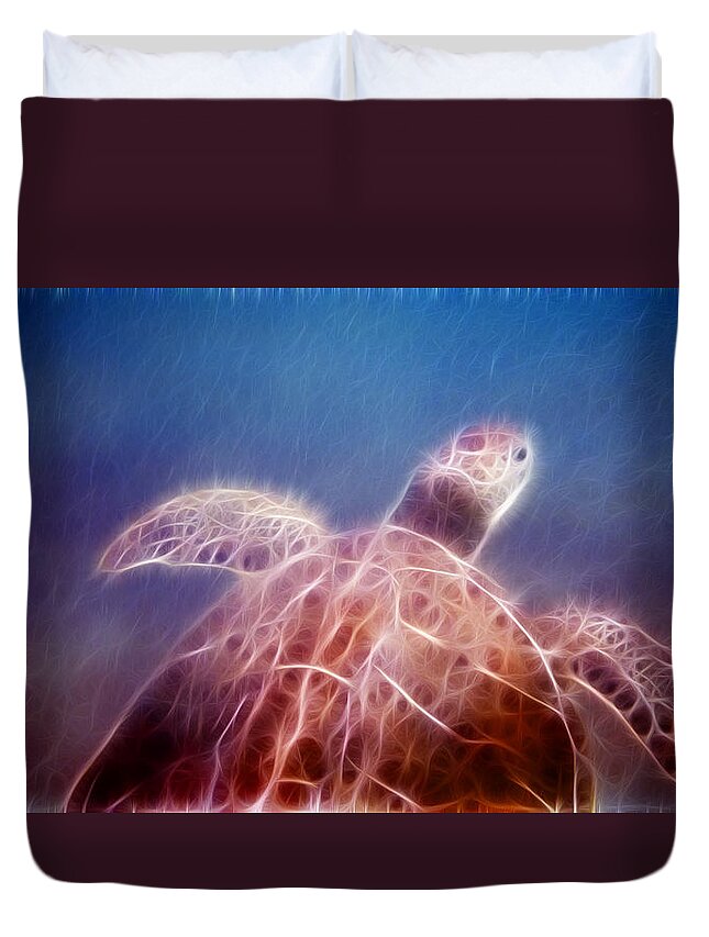 Turtle Duvet Cover featuring the photograph Relentless Seeker fire version by Weston Westmoreland