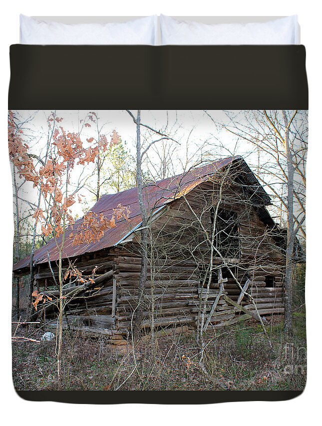 Relics Duvet Cover featuring the photograph Relic of the Past/ Dogtrot Cabin by Kathy White