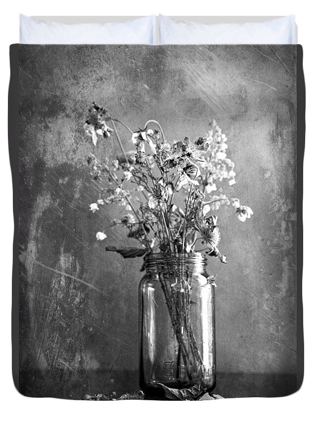Vintage Jar Duvet Cover featuring the photograph Remains Of The Season by Theresa Tahara