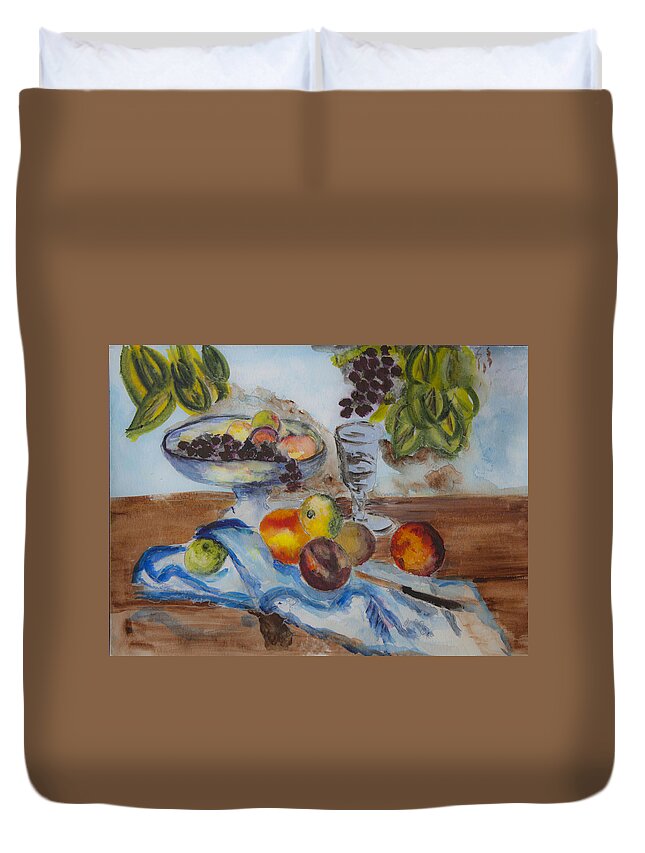 Still Paintings Duvet Cover featuring the painting Rendition Still Life with Compotier by Donna Walsh