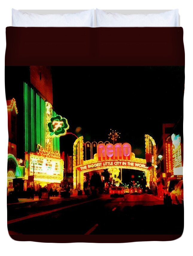 Reno Duvet Cover featuring the photograph Reno at Night by Michelle Calkins