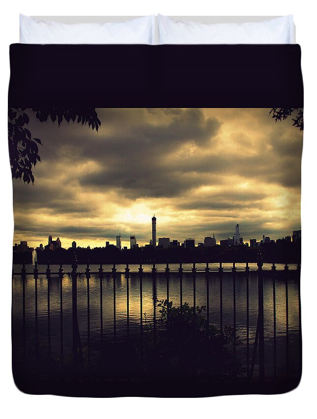 Pond Duvet Cover featuring the photograph Central Park Reservoir by Jessica Jenney