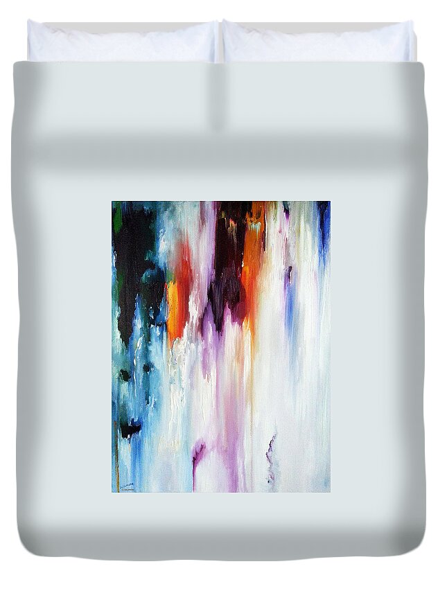 Abstract Colors Vibrant Soothing Turquoise Fuchsia Orange Red Ultramarine Duvet Cover featuring the painting Resta del Giorno IV by Brenda Salamone