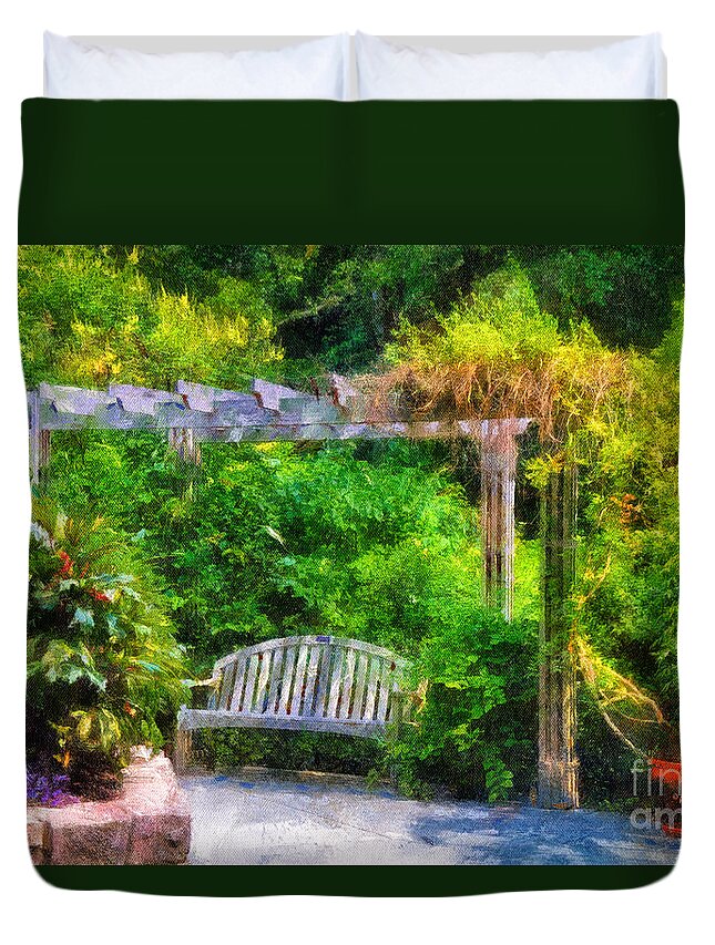 Bench Duvet Cover featuring the photograph Restful Retreat by Lois Bryan