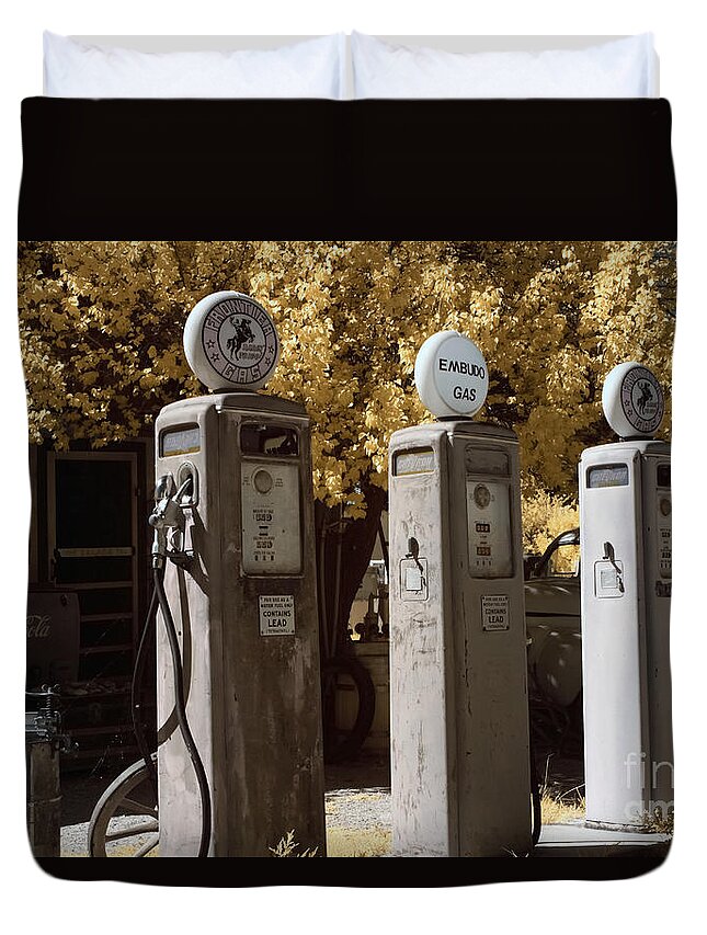 Rusty Duvet Cover featuring the photograph Retro Gas Pumps by Keith Kapple
