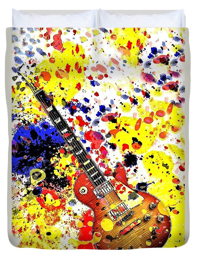 Pop Art Duvet Cover featuring the digital art Retro Les Paul by Brian Raggatt