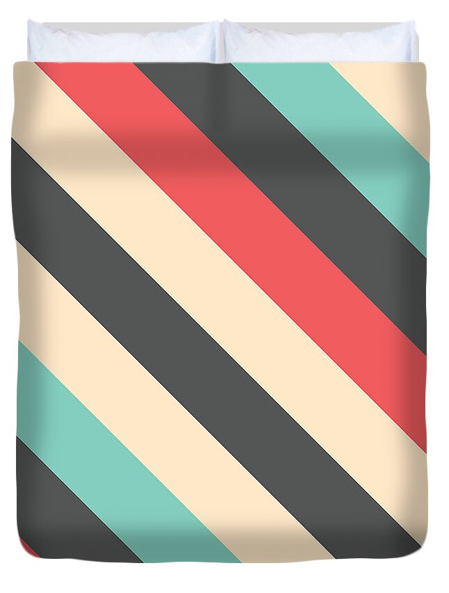 Abstract Duvet Cover featuring the digital art Retro Striped Pattern by Mike Taylor