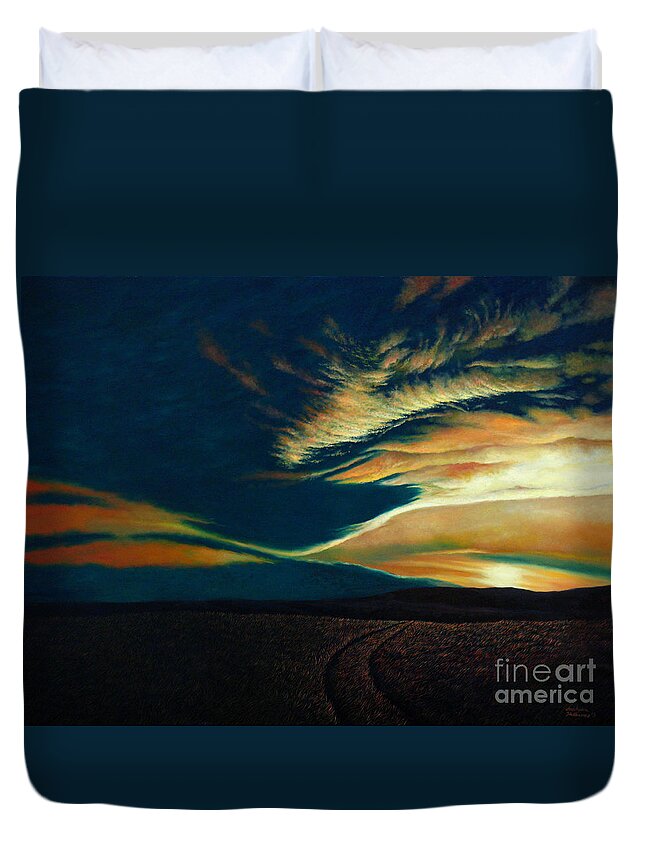 Mountain Duvet Cover featuring the painting Returning to Tuscarora Mountain by Christopher Shellhammer