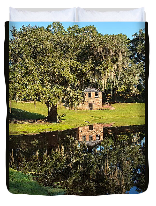 Rice Mill Duvet Cover featuring the photograph Rice Mill Pond Reflection by Patricia Schaefer