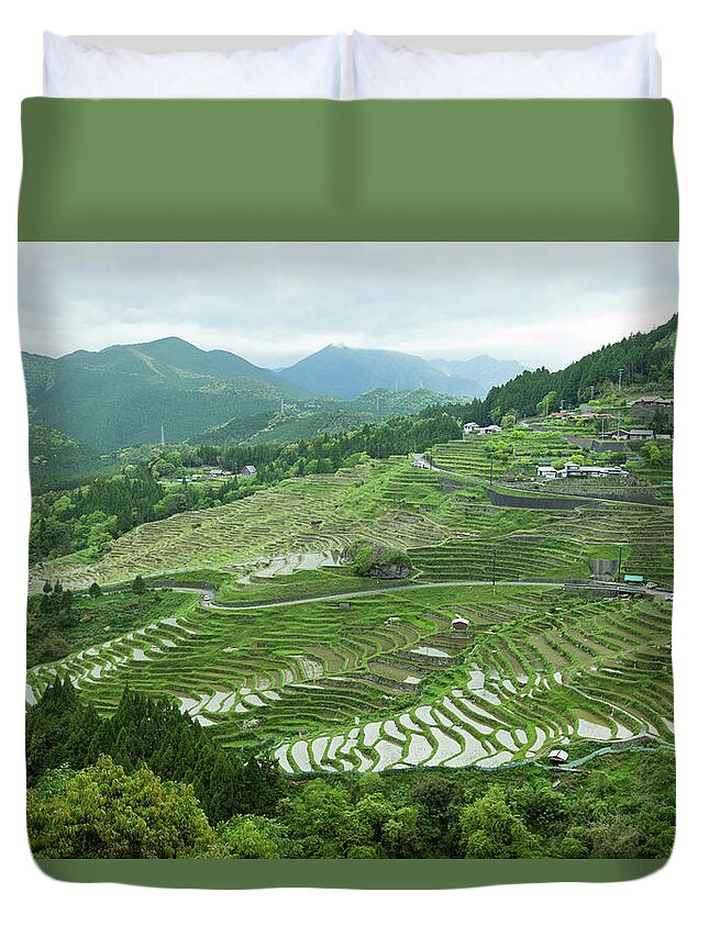 Tokai Region Duvet Cover featuring the photograph Rice Paddy Terraces On Green Mountain by Ippei Naoi