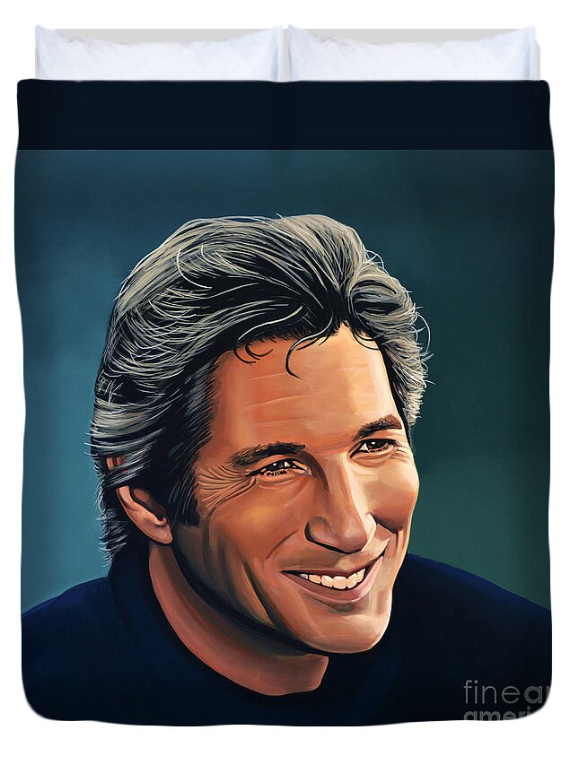 Richard Gere Duvet Cover featuring the painting Richard Gere by Paul Meijering