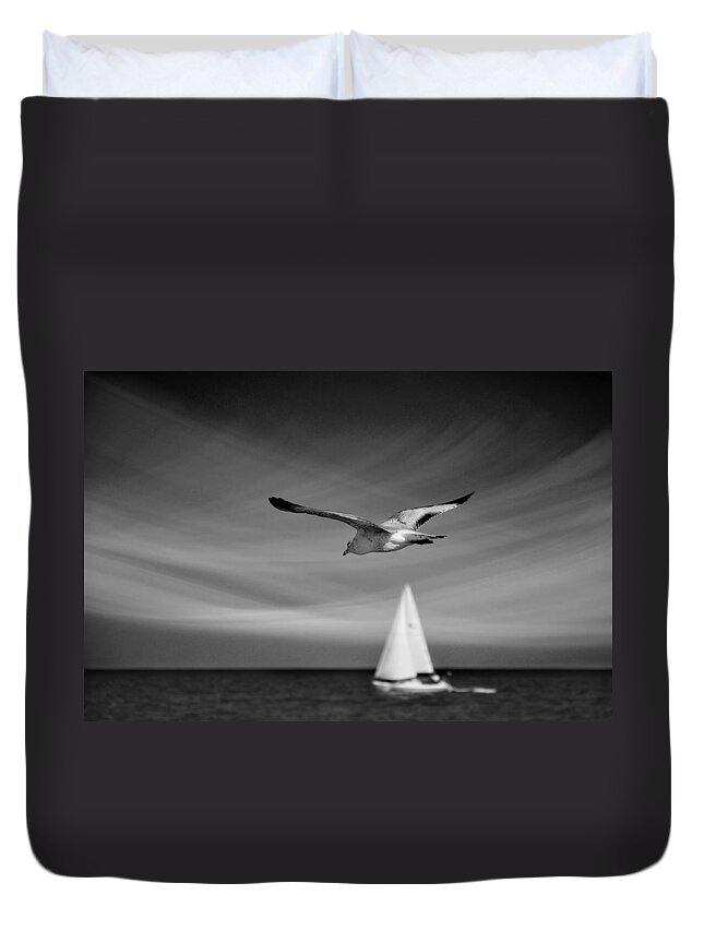 Seagull Duvet Cover featuring the photograph Ride The Wind by Laura Fasulo