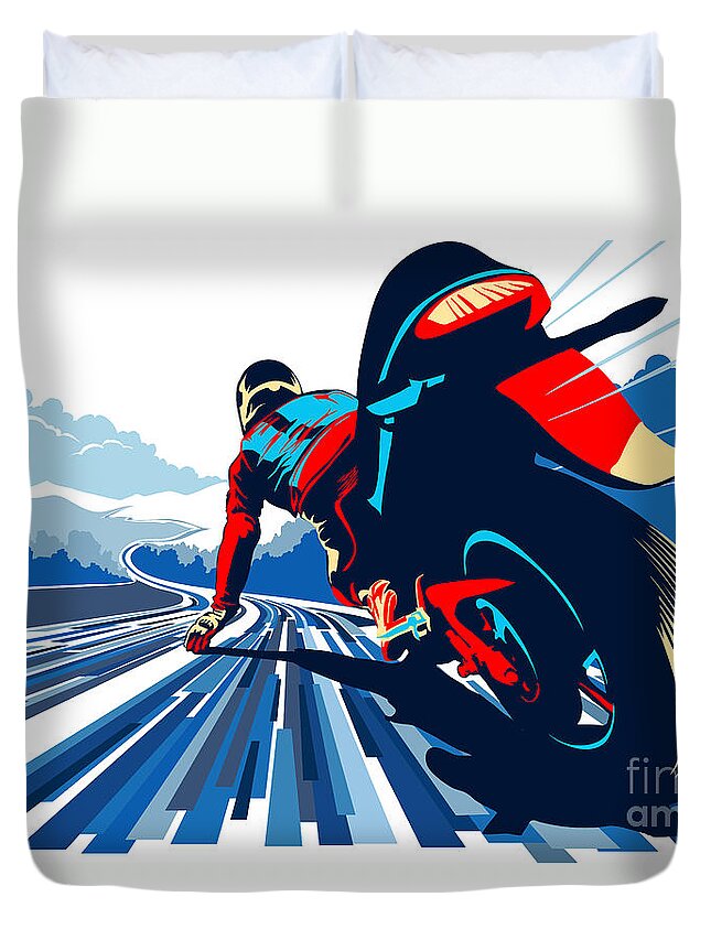 Motor Sports Duvet Cover featuring the painting Riding on the edge by Sassan Filsoof