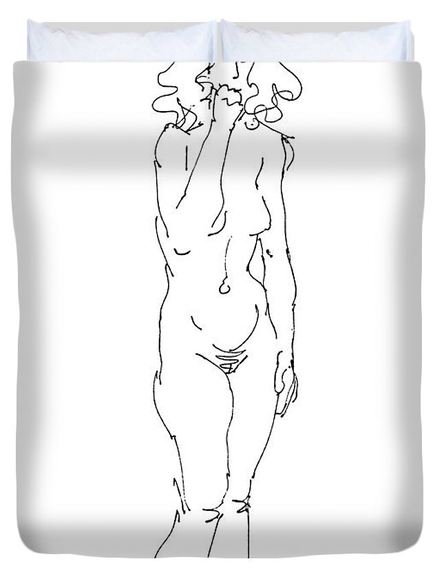 Females Duvet Cover featuring the drawing Rikka Dressing 1of8 by Gordon Punt