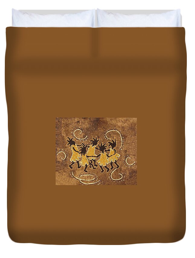 Kokopelli Duvet Cover featuring the painting Ring-Around-The Rosie by Katherine Young-Beck