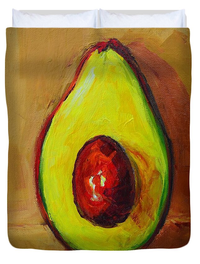 Modern Avocado Art Duvet Cover featuring the painting Ripe Avocado by Patricia Awapara