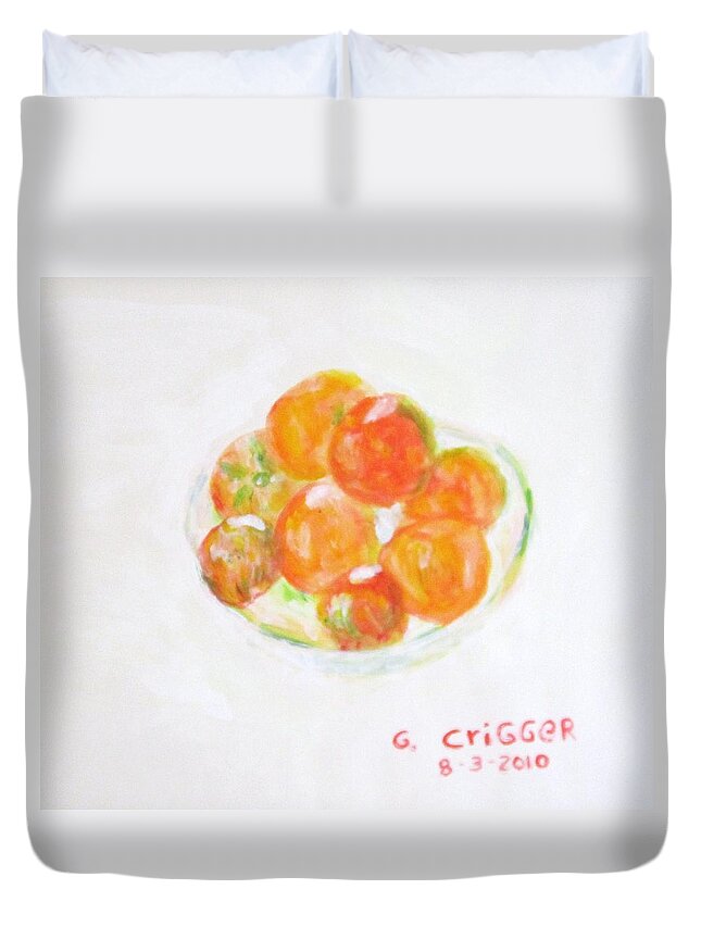Landscape Duvet Cover featuring the painting Ripening Tomatoes by Glenda Crigger