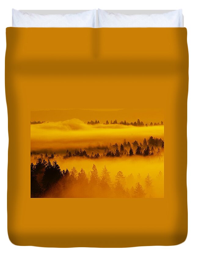 Fog Duvet Cover featuring the photograph River Fog Rising by Ben Upham III