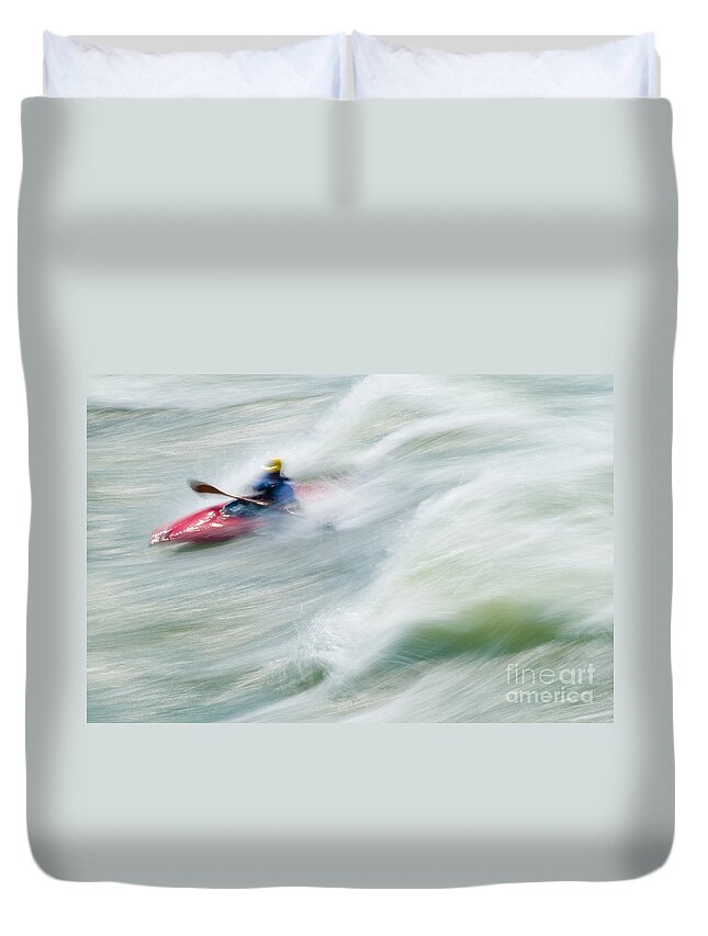 Great Falls Duvet Cover featuring the photograph River Kayaking by Oscar Gutierrez