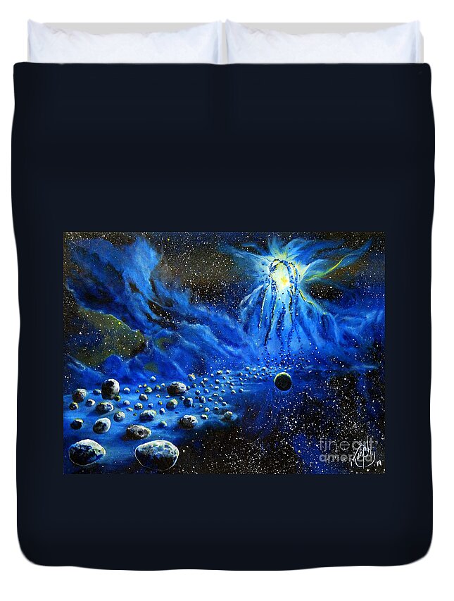 Space Duvet Cover featuring the painting River of Solitude by Murphy Elliott