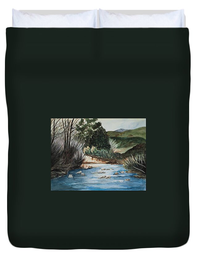 Artwork Duvet Cover featuring the painting Riverscape by Lee Beuther