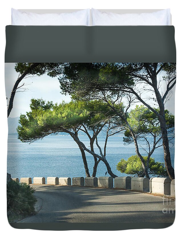 Alcudia Duvet Cover featuring the photograph Road bend by the sea by Ingela Christina Rahm