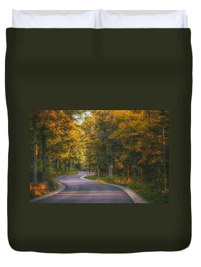 Blacktop Duvet Cover featuring the photograph Road to Cave Point by Scott Norris