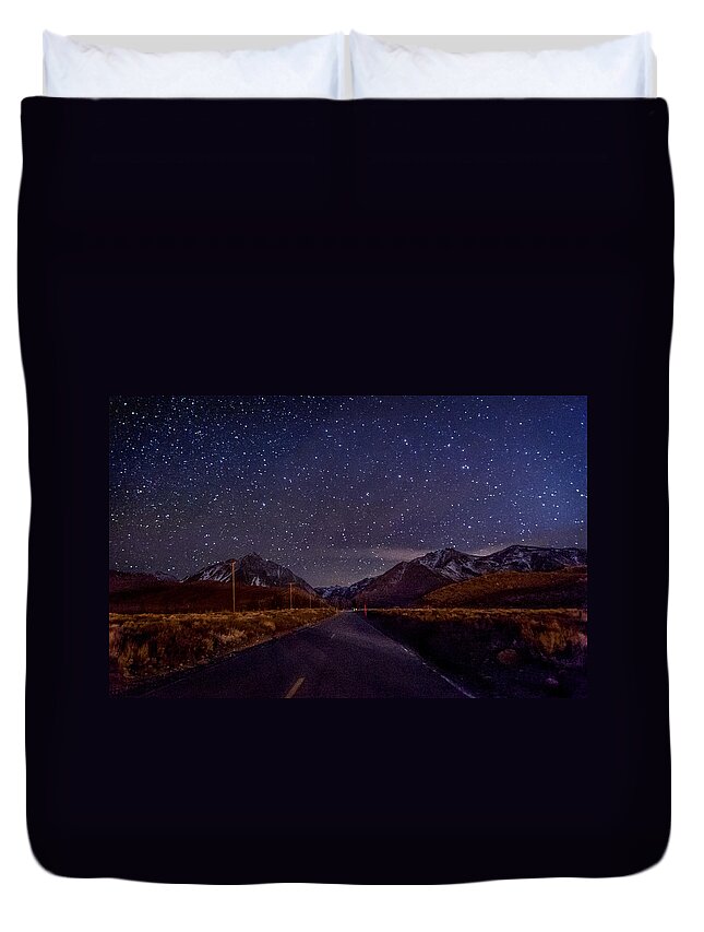 Night Duvet Cover featuring the photograph Road to Convict Lake by Cat Connor