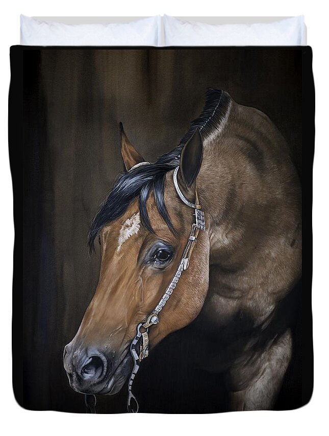 Equine Drawing Duvet Cover featuring the pastel Roanie by Joni Beinborn