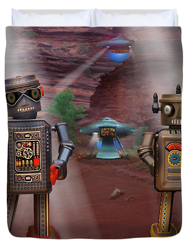 Robots Duvet Cover featuring the photograph Robots With Attitudes by Mike McGlothlen