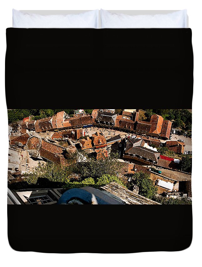 France Duvet Cover featuring the photograph Rocamadour rooftops from the Overlook Horizontal Panorama by Weston Westmoreland