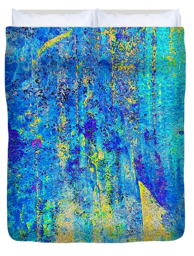 Abstract Duvet Cover featuring the digital art Rock Art Blue and Gold by Stephanie Grant