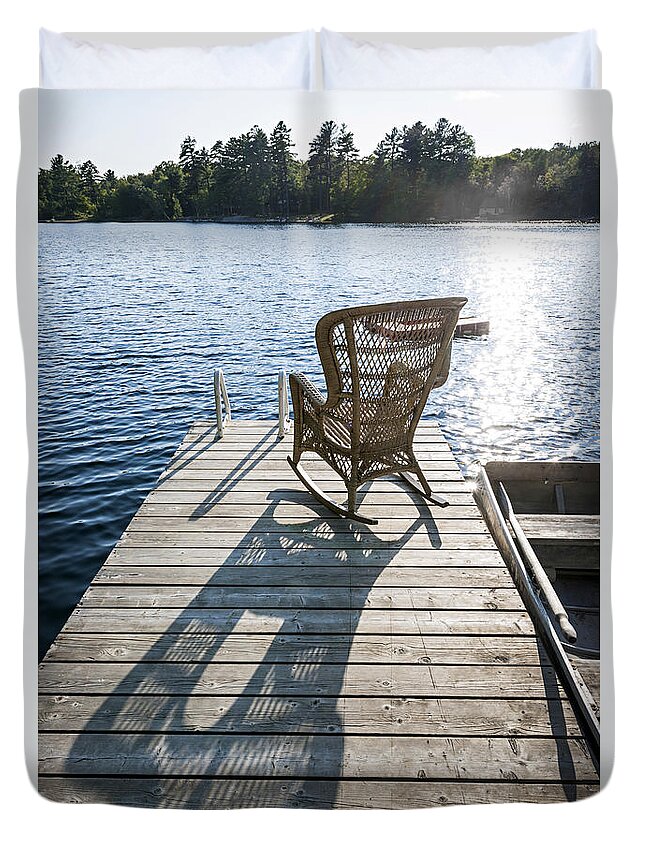 Rocking Duvet Cover featuring the photograph Rocking chair on dock 2 by Elena Elisseeva