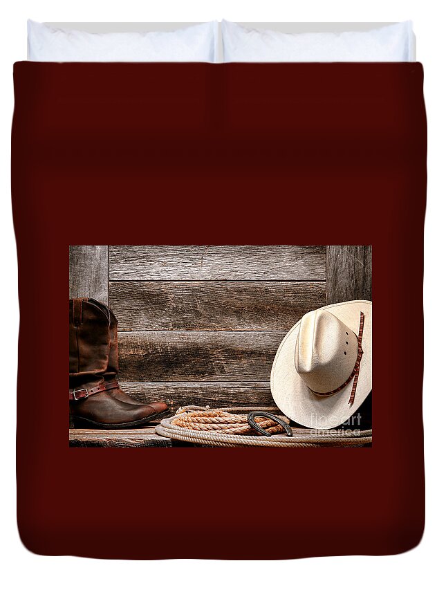 Cowboy Hat Duvet Cover featuring the photograph Rodeo Still Life by Olivier Le Queinec