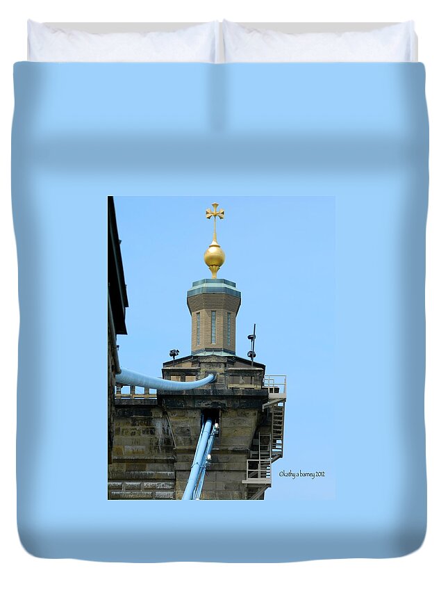 Bridges Duvet Cover featuring the photograph Roebling Bridge from Kentucky by Kathy Barney
