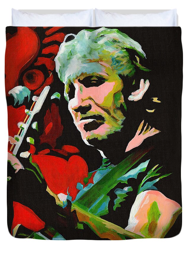 Tanya Filichkin Duvet Cover featuring the painting Roger Waters. Breaking the Wall by Tanya Filichkin