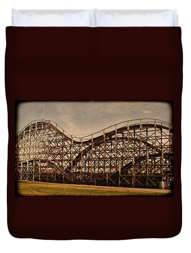 Puyallup Fair Duvet Cover featuring the photograph Roller coaster 1 by Ron Roberts