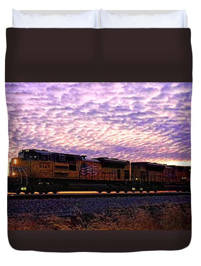 Train Duvet Cover featuring the photograph Rollin' around the bend by Jaki Miller