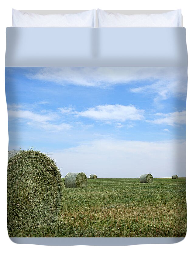 Hay Bales Photograph Duvet Cover featuring the photograph Rollin' Rollin' Rollin' by Jim Garrison