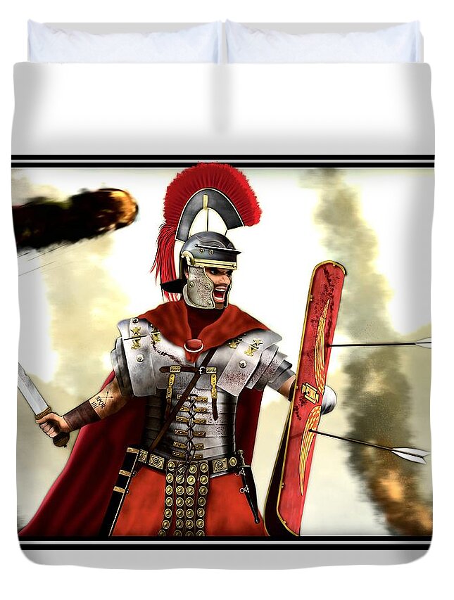 Roman Warriors Duvet Cover featuring the digital art Roman Centurion by John Wills