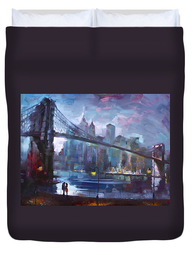Romance Duvet Cover featuring the painting Romance by East River II by Ylli Haruni